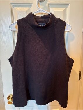 Maeve by Anthropologie Mock Neck Textured Muscle Tee Top Black XL